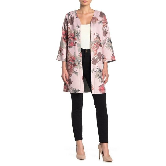 JOAN VASS Floral Faux Suede Open Front Jacket NWT Medium - Picture 5 of 12
